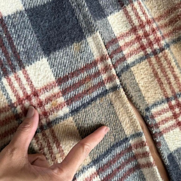 Vintage Plaid Wool Coat with Hood Tan Red XS Small - Picture 7 of 7